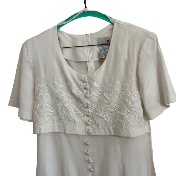 Vintage White Couture like Pencil Dress W/ Embroidered Faux Bolero Top SZ 7-8 - Picture 3 of 6